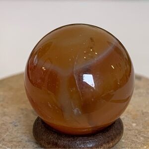 MINI Orange Carnelian Crystal Sphere W Wood Stand Chakras Healing Meditation .5"